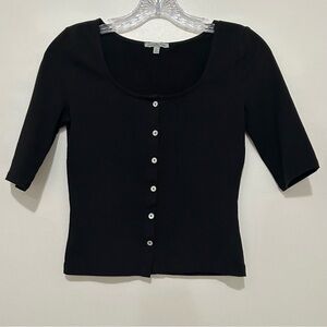 Charlotte Russe Cotton Cropped Black Top Button-down U-neck 3/4 Sleeve Size S